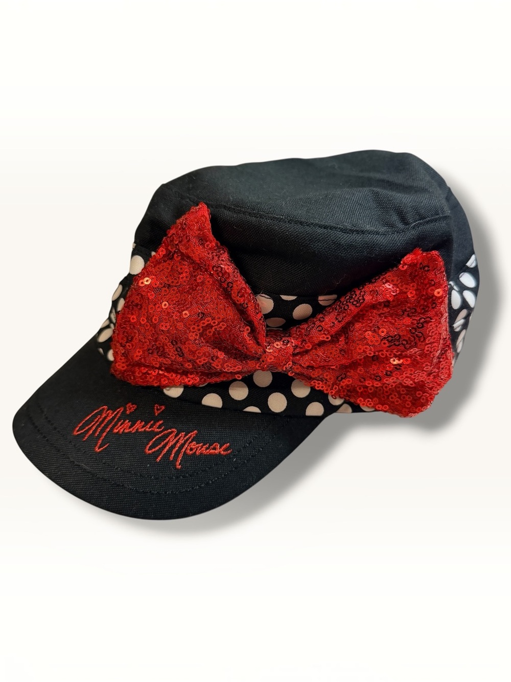 Disney Parks Minnie Mouse Sequin Bow Polka Dot Adjustable Hat Adult Black Cap
